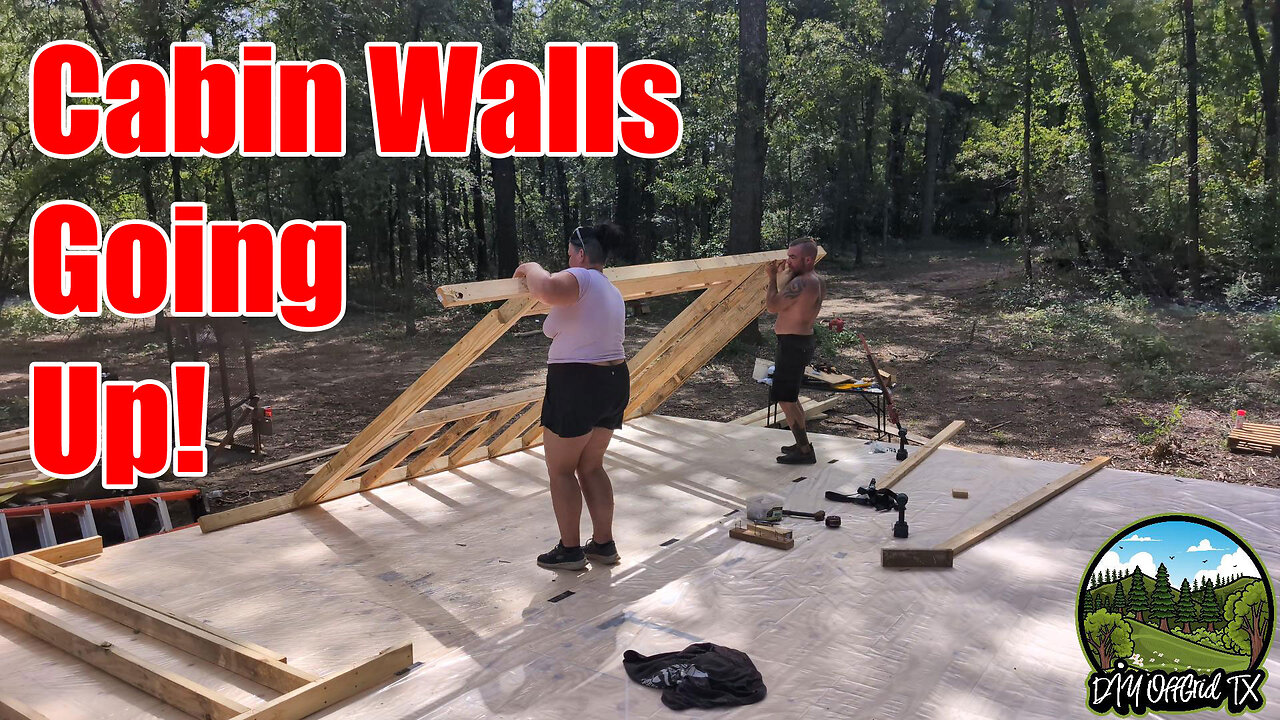 Ep. 17 - GOING VERTICAL! Framing and raising the first wall on our off-grid cabin build!