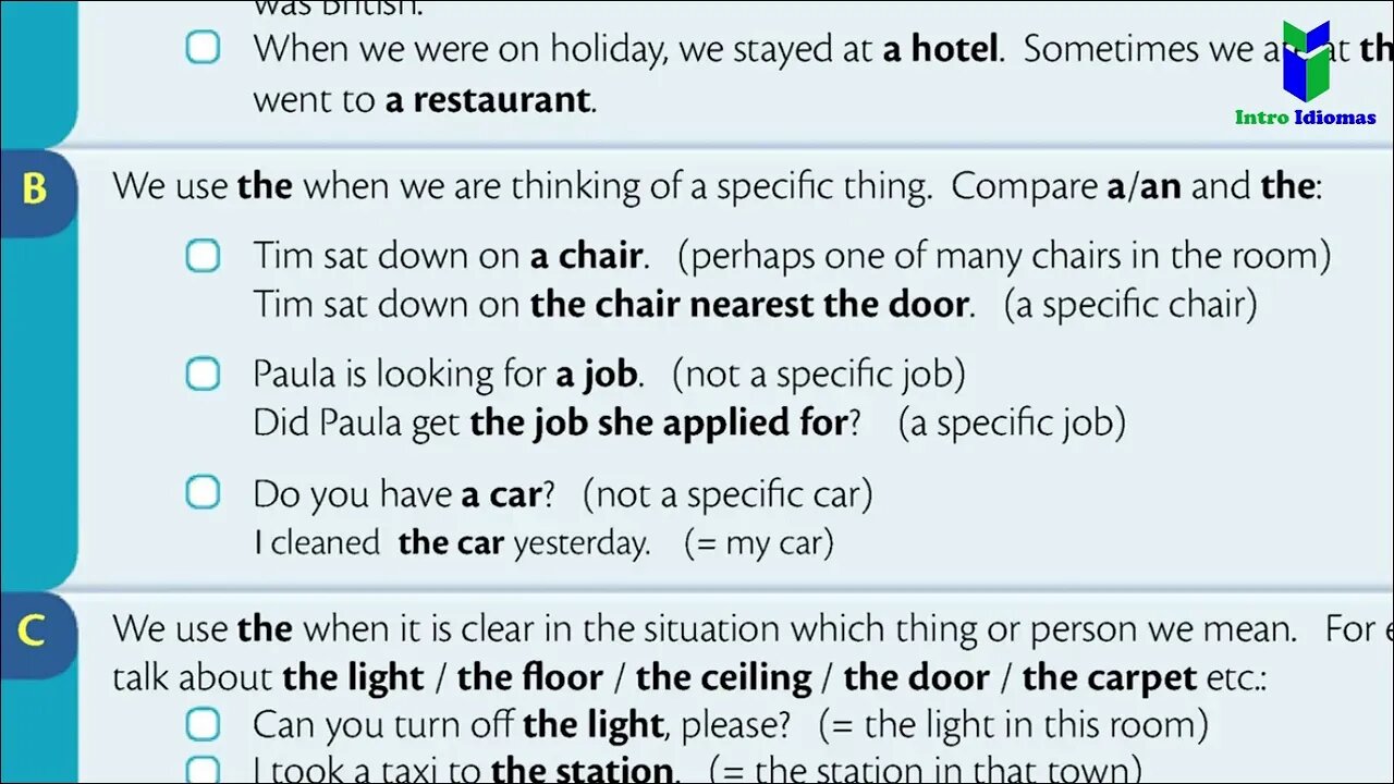 072 - A an and the - ENGLISH GRAMMAR IN USE - Unit 72 - Intermediate