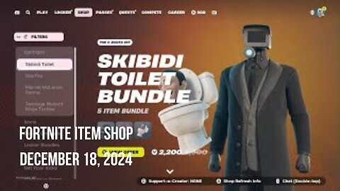 Fortnite Item Shop|December 18, 2024(*New* Skibidi Toilet Bundle & Kicks)