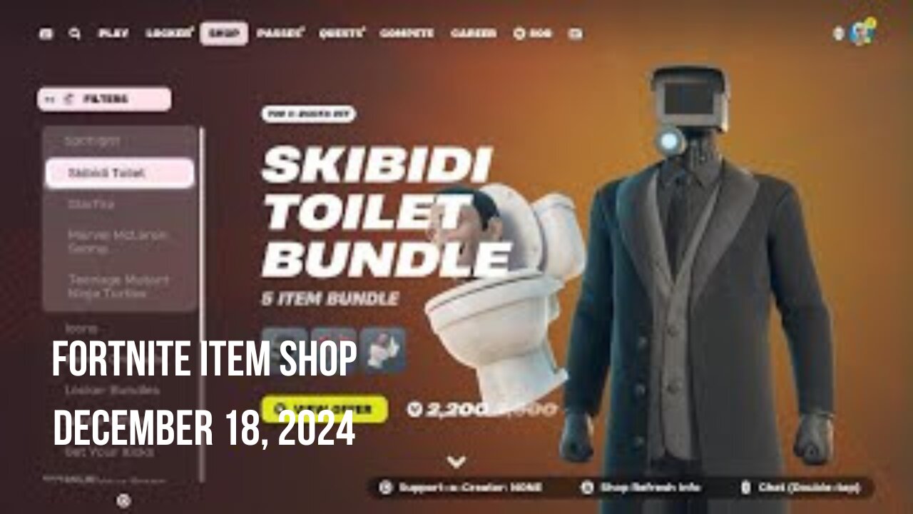 Fortnite Item Shop|December 18, 2024(*New* Skibidi Toilet Bundle & Kicks)