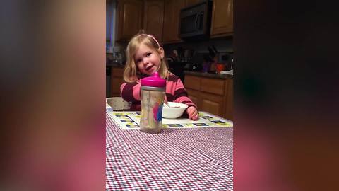 Tot Girl Struggles To Eat Twenty Spoons Of Her Oatmeal