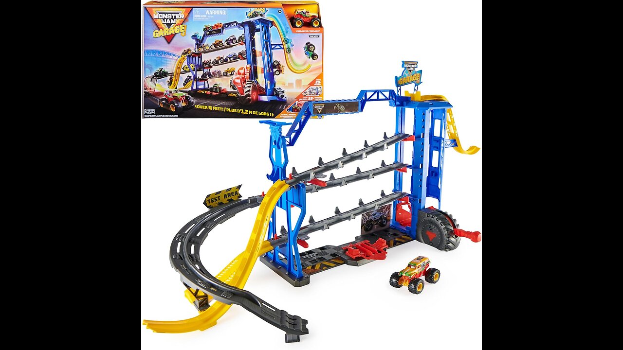 Monster Jam Garage Playset and Storage with Exclusive Grave Digger Monster Truck, Lights & Sounds,