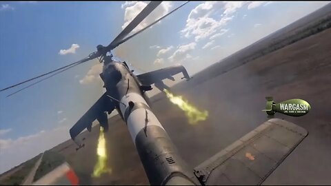 On board Russian Mi-24 helicopter as it fires rockets