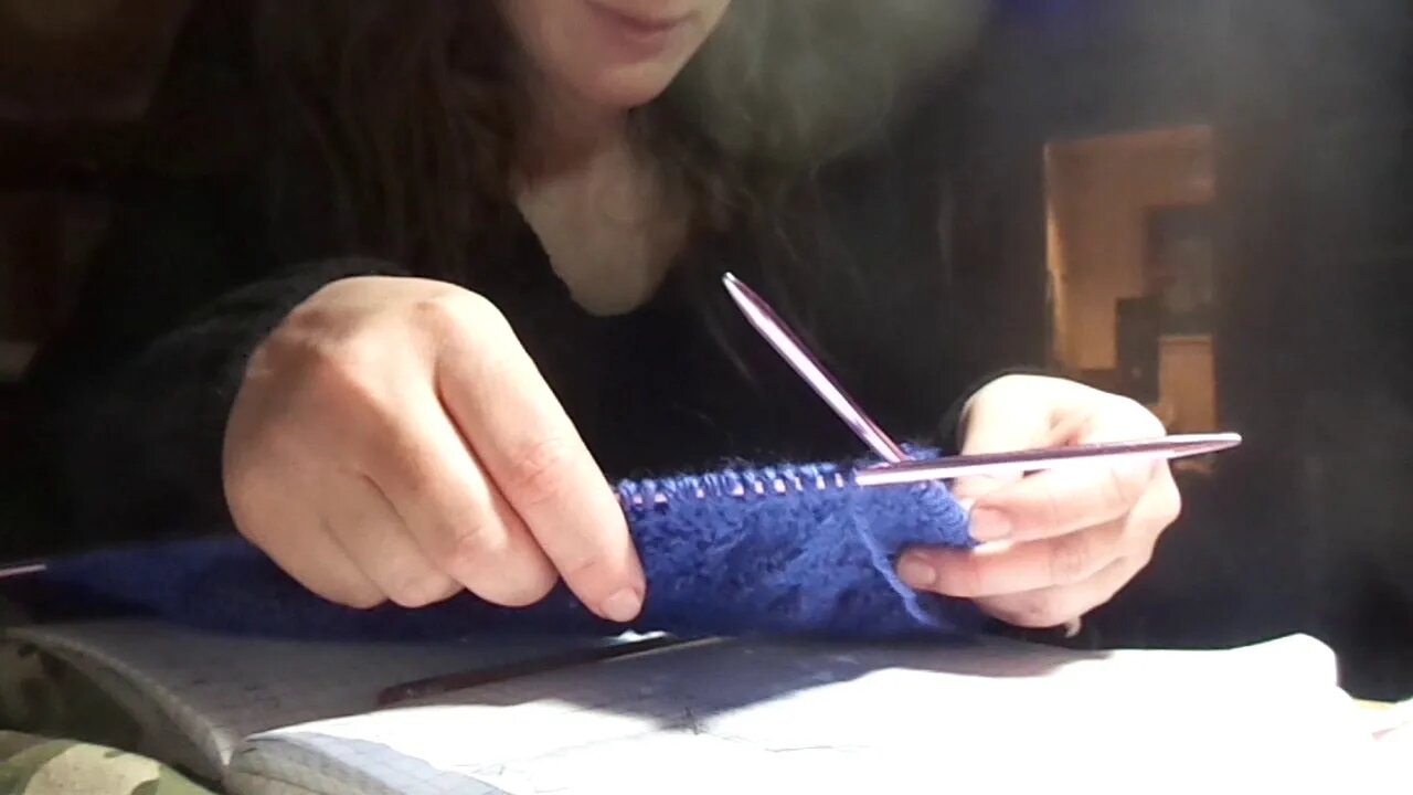 knitting at the art desk