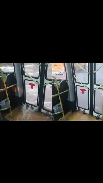 Water pours into bus during extreme flood in Porto Alegre, Brazil
