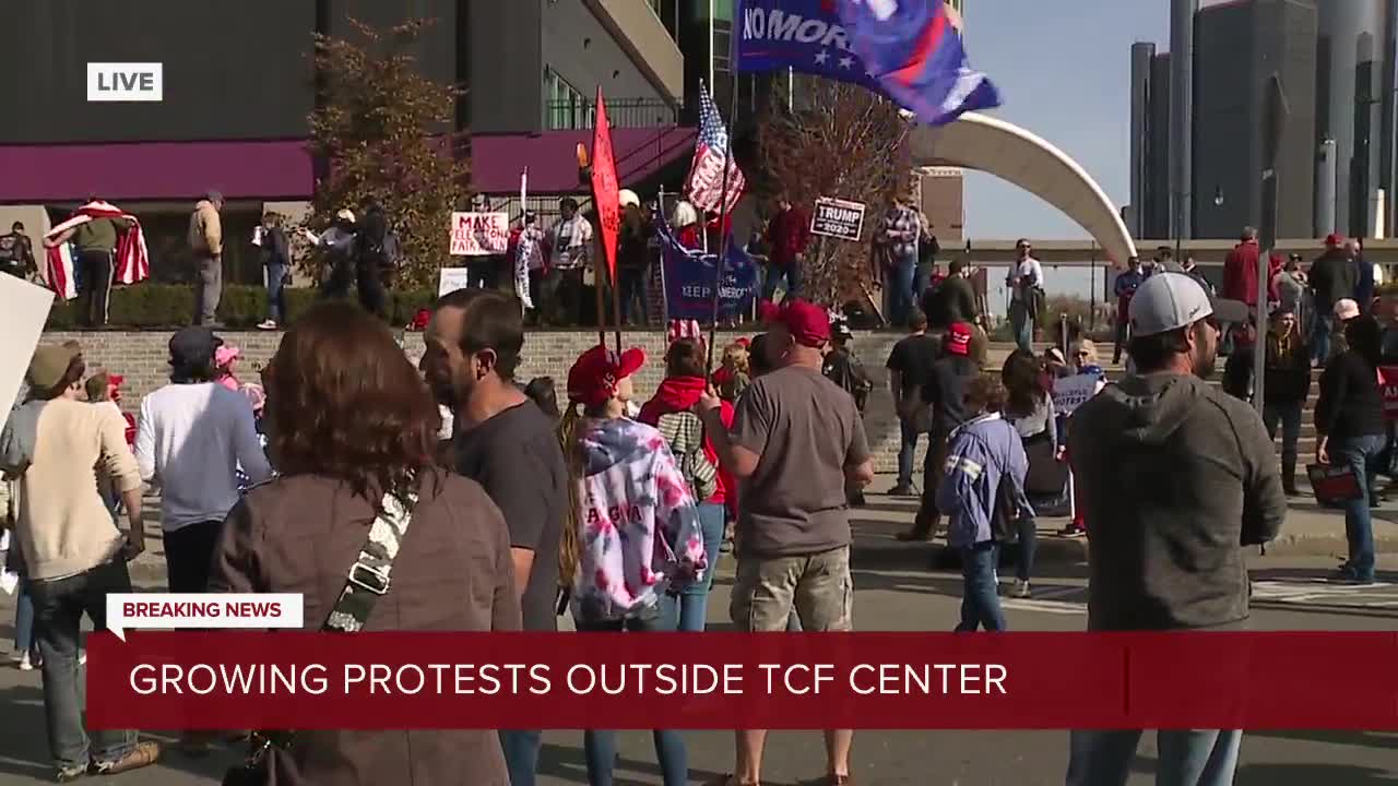 Growing protests outside of TCF Center in Detroit