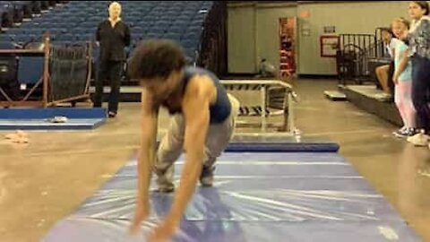 Gymnast's flip ends up in faceplant