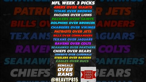 NFL Week 3 Picks! It's a week-to-week league, and my picks reflect that sentiment. #nfl #nflpicks