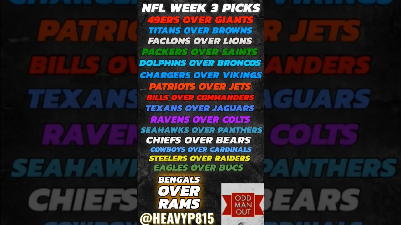 NFL Week 3 Picks! It's a week-to-week league, and my picks reflect that sentiment. #nfl #nflpicks