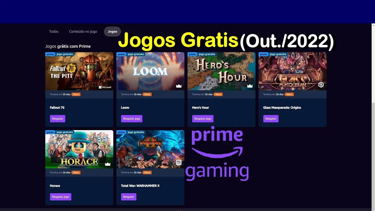 Jogos Grátis na Amazon Prime Gaming - Fallout 76, Total War Warhammer II, Loom, Hero's Hour, Horace