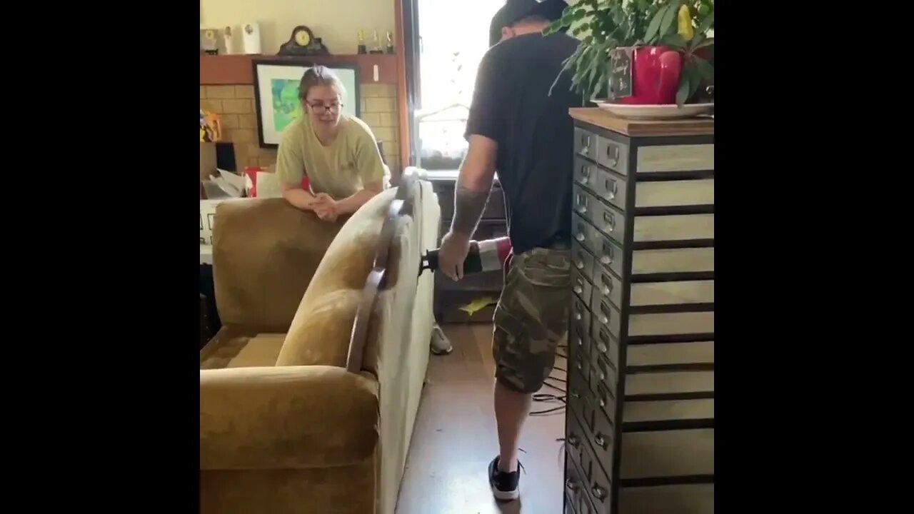 when the couch is too big to get out of the house, call a friend with a saw