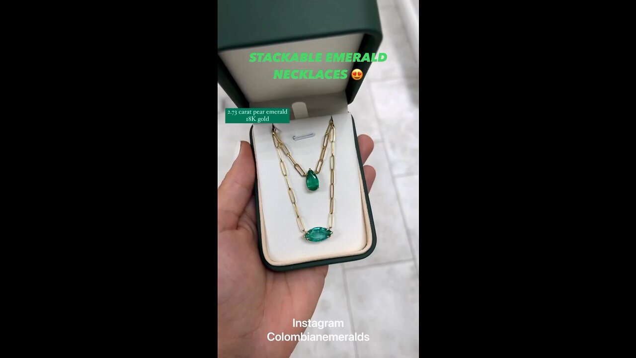 Shop natural real dark green emerald stationary pear and marquise shape gold necklaces 18K