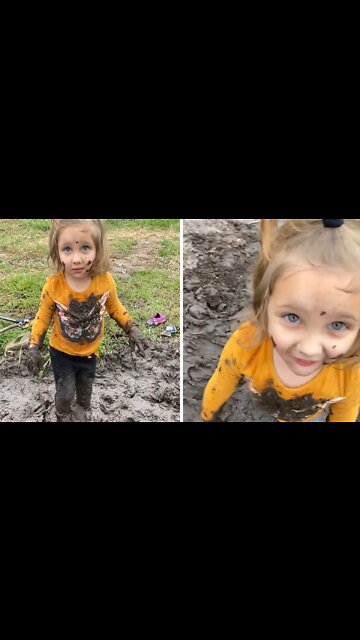 Little Girl Has The Time Of Her Life Playing In The Mud