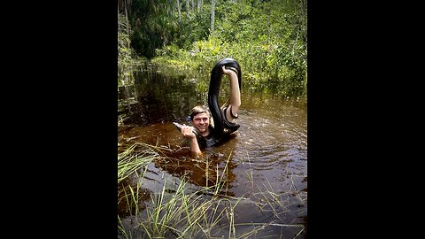 Catching an anaconda in the Amazon rainforest