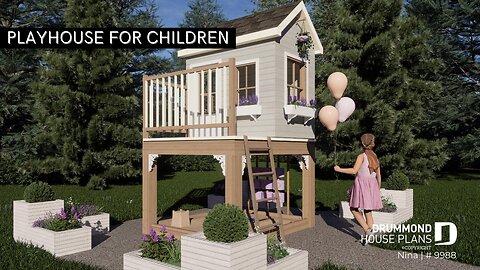 Free playhouse plan with sandbox by Drummond House Plans (Plan 9988)