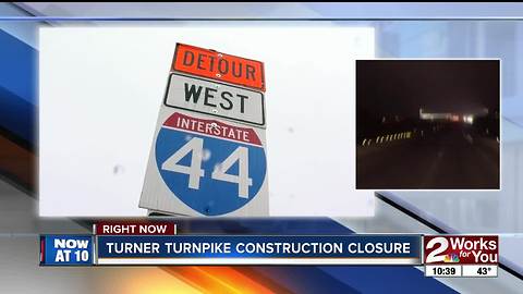 TRAFFIC ALERT: Westbound Turner Turnpike closed overnight