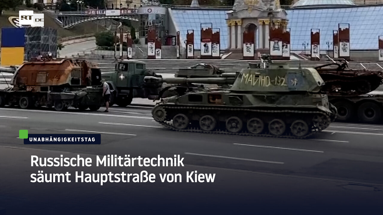 Russische Militärtechnik säumt Hauptstraße von Kiew