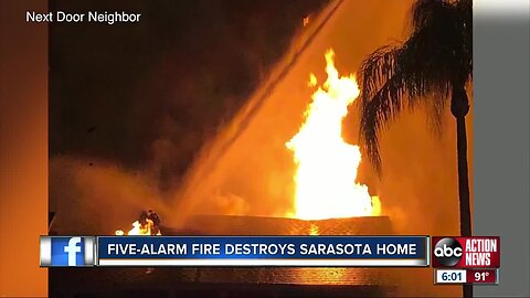 Five-alarm fire destroys Sarasota home