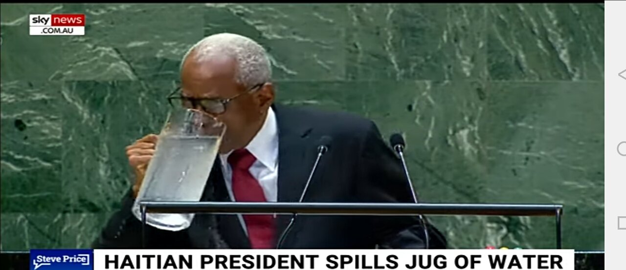 Haitian President spills giant jug of water during UN Speech | SKY News