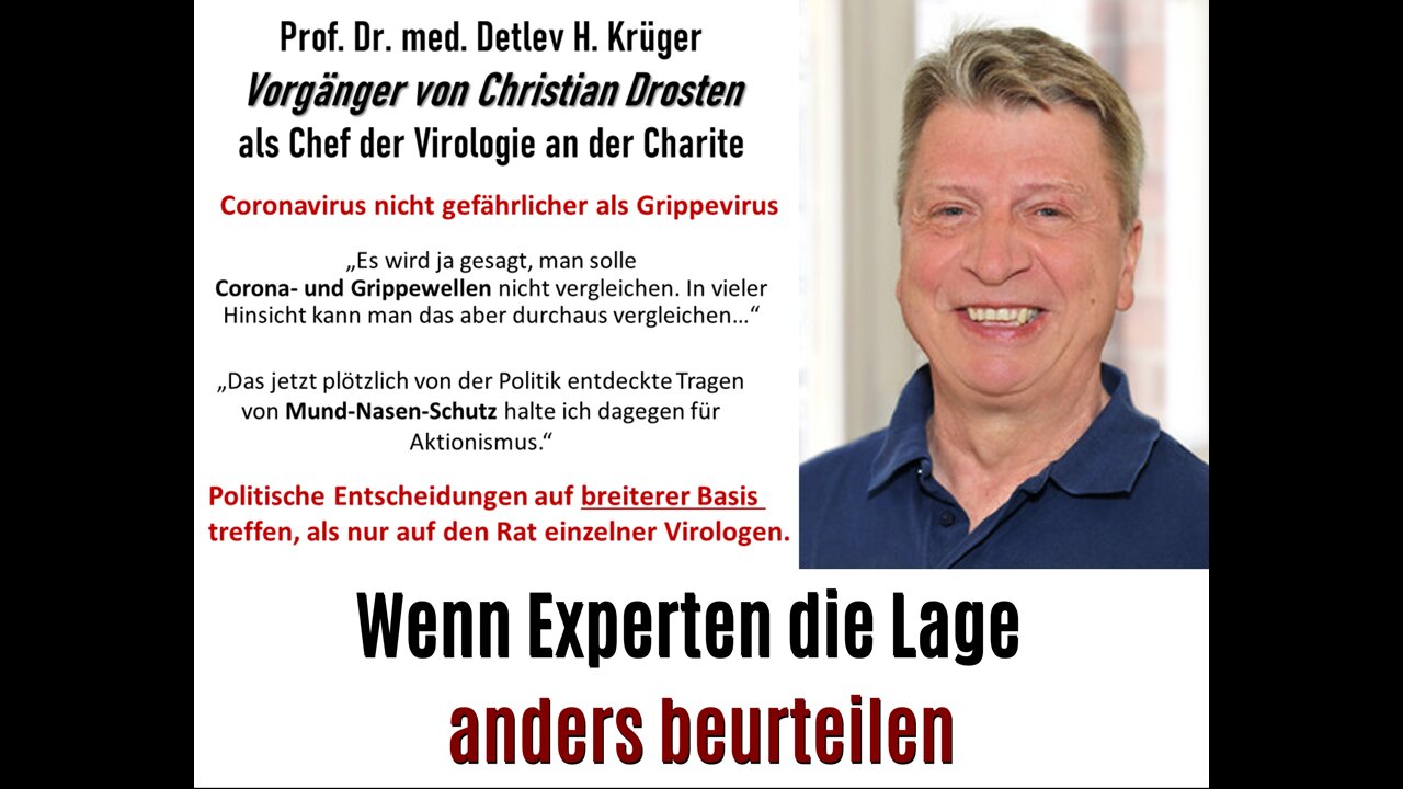 Corona Panikmache? Teil 13 - Drosten-Vorgänger Prof. Krüger: „Corona nicht gefährlicher als Grippe“