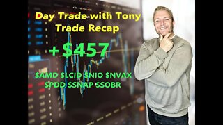 Day Trade With Tony Trade Recap +$457, 7 Stocks, Small Green Day