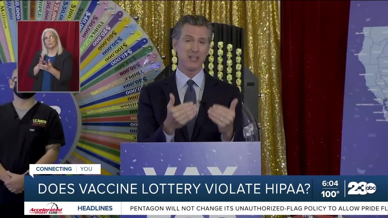 Does the vaccine lottery violate HIPPA?