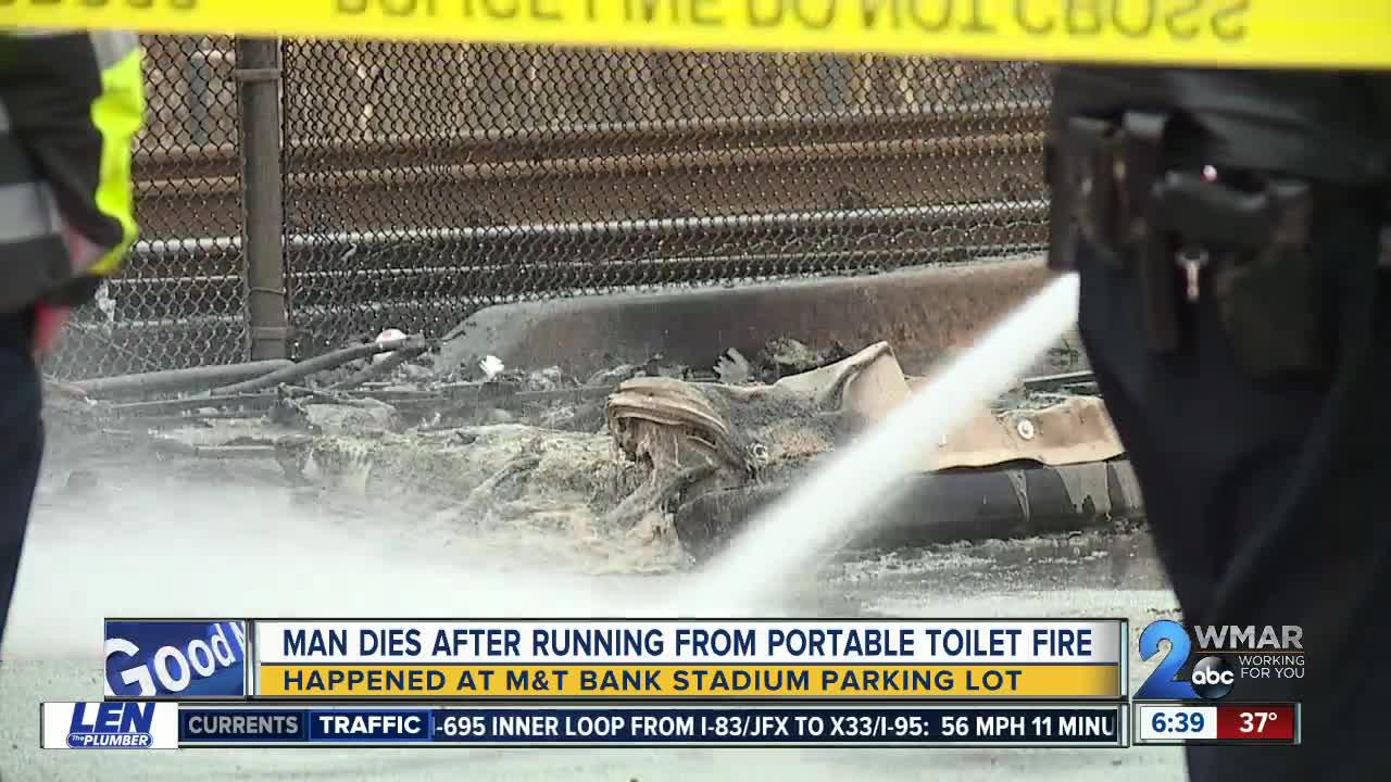 Man dead after portable bathroom fire outside Ravens Stadium