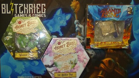 Atlantis Rising Deluxe Components, Honey Buzz Wooden Coins & Honey Pot Expansion Unboxing Promos