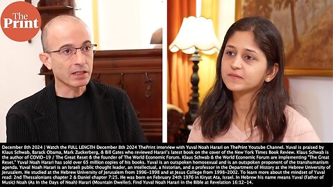 Yuval Noah Harari | "We Are Losing Control of the World to Something Else, to An Alien. AIs, They Are a Type of Alien Intelligence. They Don't Come from Another Planet of Course. We Create Them On This Planet." - 12/8/2024