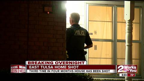 E. Tulsa home shot for third time in four months