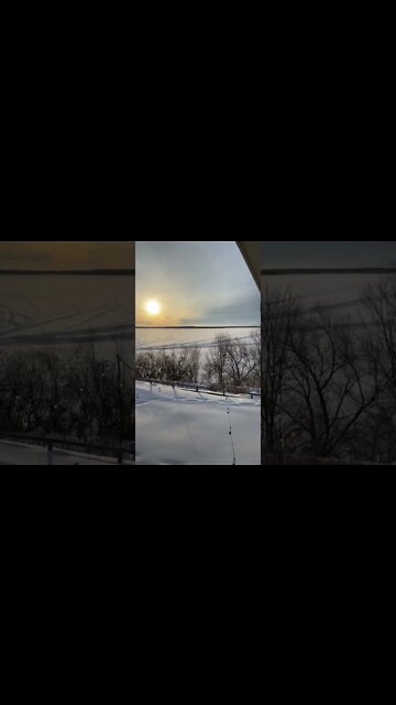 Snowmobile tracks on Lake Superior.