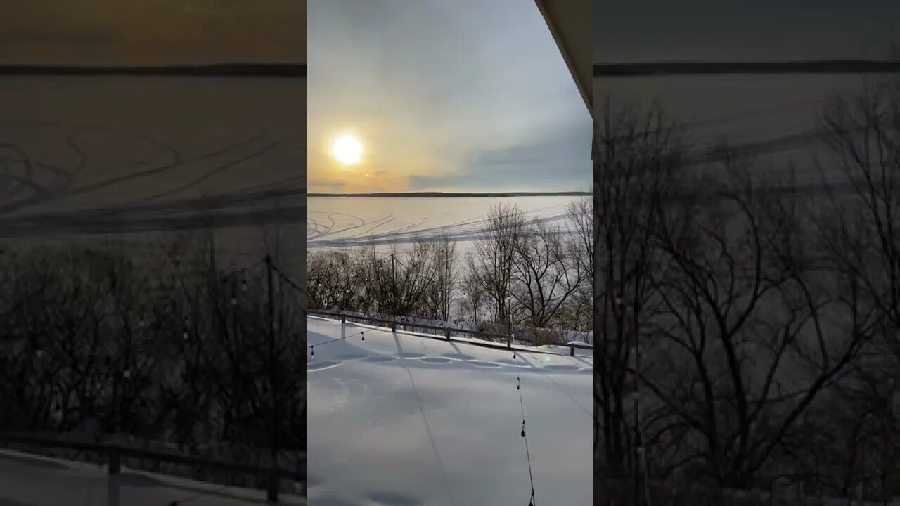 Snowmobile tracks on Lake Superior.