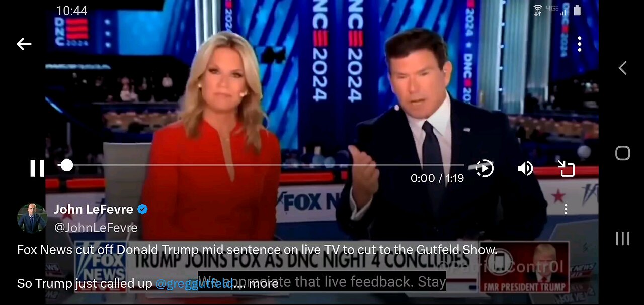 DJT gets cut off by Fox News, calls Gutfeld