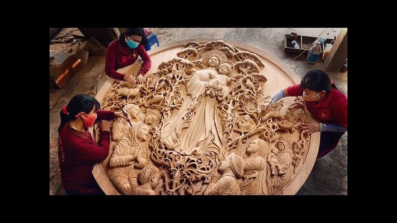 1 YearCarving an Extremely Large Wall Art from a piece of Wood - Ingenious Skill of Wood Carving