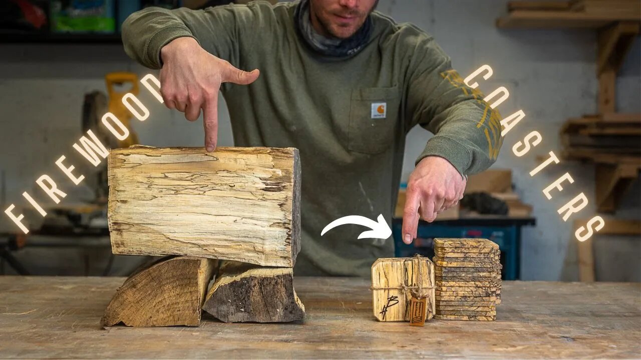 Spalted Maple Coasters from firewood. No Music No Talking.