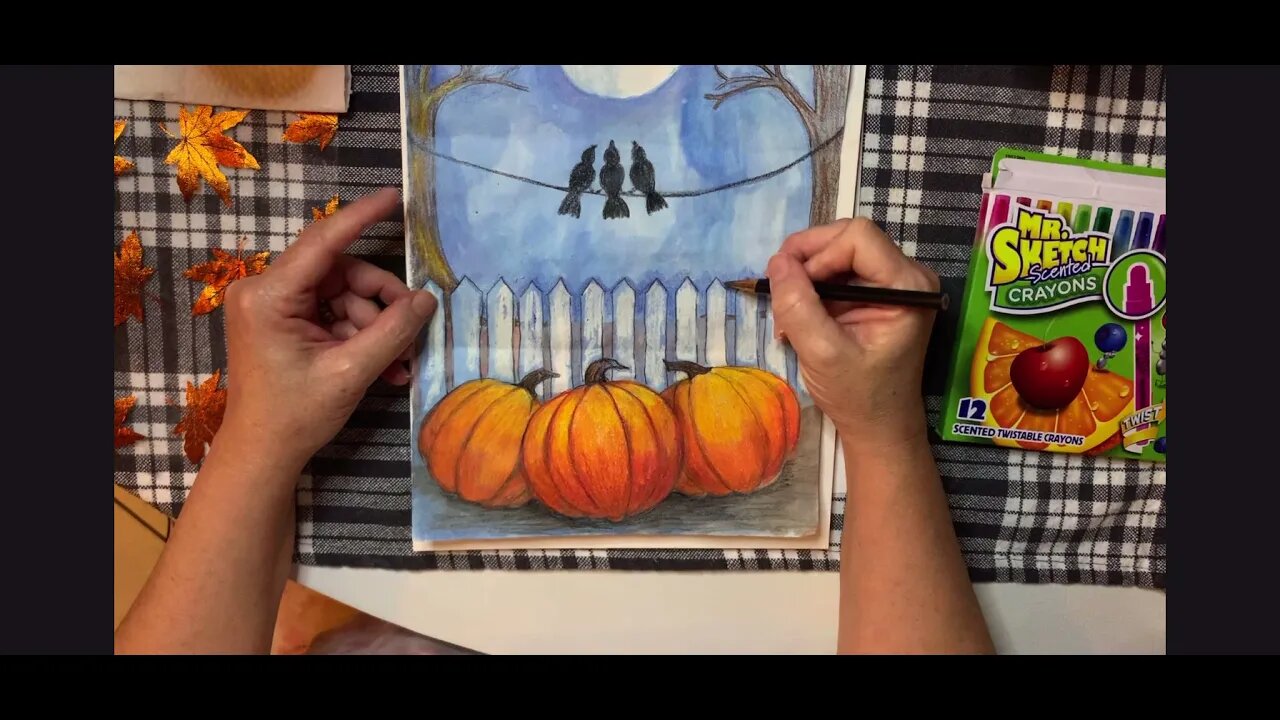 Come Paint an Autumn themed Watercolor Resist Painting with Me