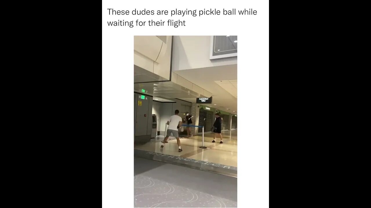 Dudes playing pickleball while waiting their flight