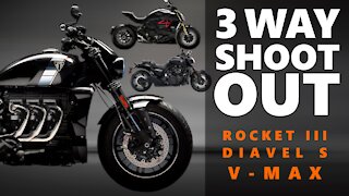 Triumph Rocket III [TFC] vs Ducati Diavel S vs V-MAX Yamaha SHOOT OUT