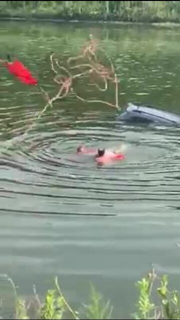 Rescue swimmers save driver from sinking car