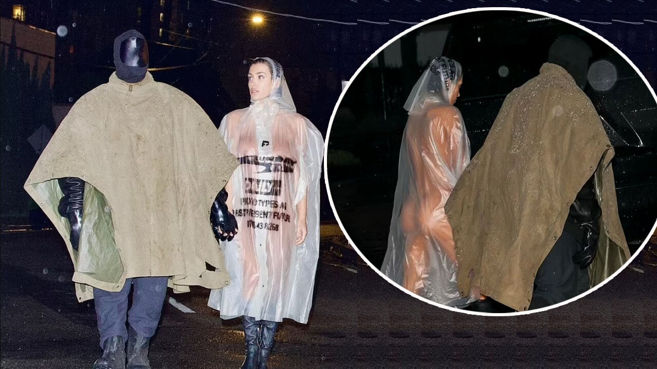 Bianca Censori navigates her modesty while dressing in a clear raincoat with Kanye West