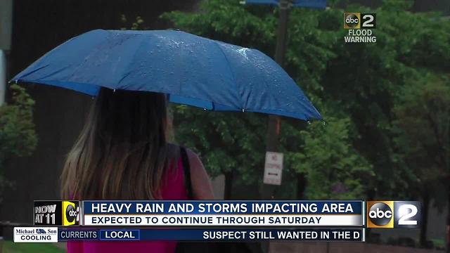 Heavy rain and storms cause flooding throughout Baltimore