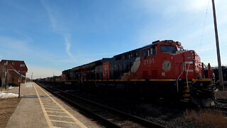 CN 3191 & CN 3041 Engines Manifest Train Westbound In Ontario