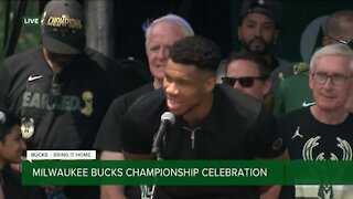 'Milwaukee, we did it!' Jubilant Giannis addresses crowd at championship celebration