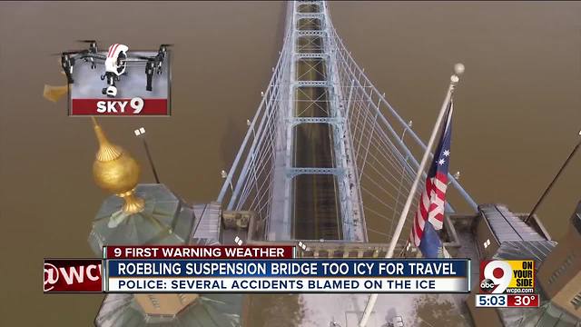 Roebling Suspension Bridge closed due to ice