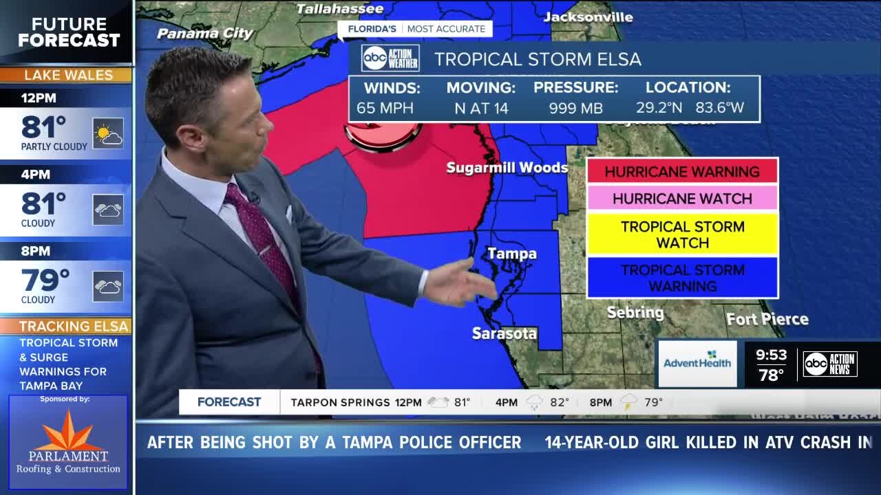 Elsa approaching northern Florida Gulf coast, expected to make landfall later today