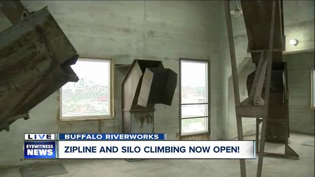 Trying the new zipline at Buffalo Riverworks