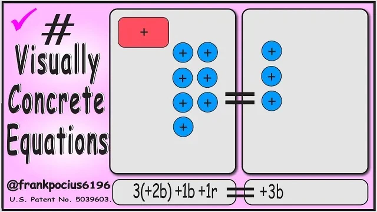 VISUAL EQUATION _ 3(+2b) +1b +1r = +3b _ SOLVING BASIC EQUATIONS _ SOLVING BASIC WORD PROBLEMS