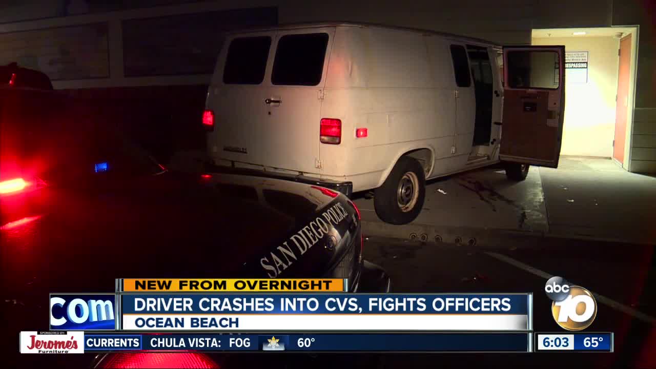 Driver crashes into Ocean Beach CVS, fights San Diego police officers