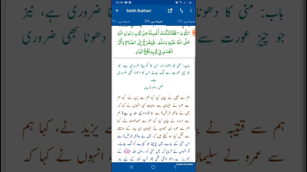 Hadees SHARIF Sahi bukhari SHARIF hadees number #230 in arbic urdu and English language