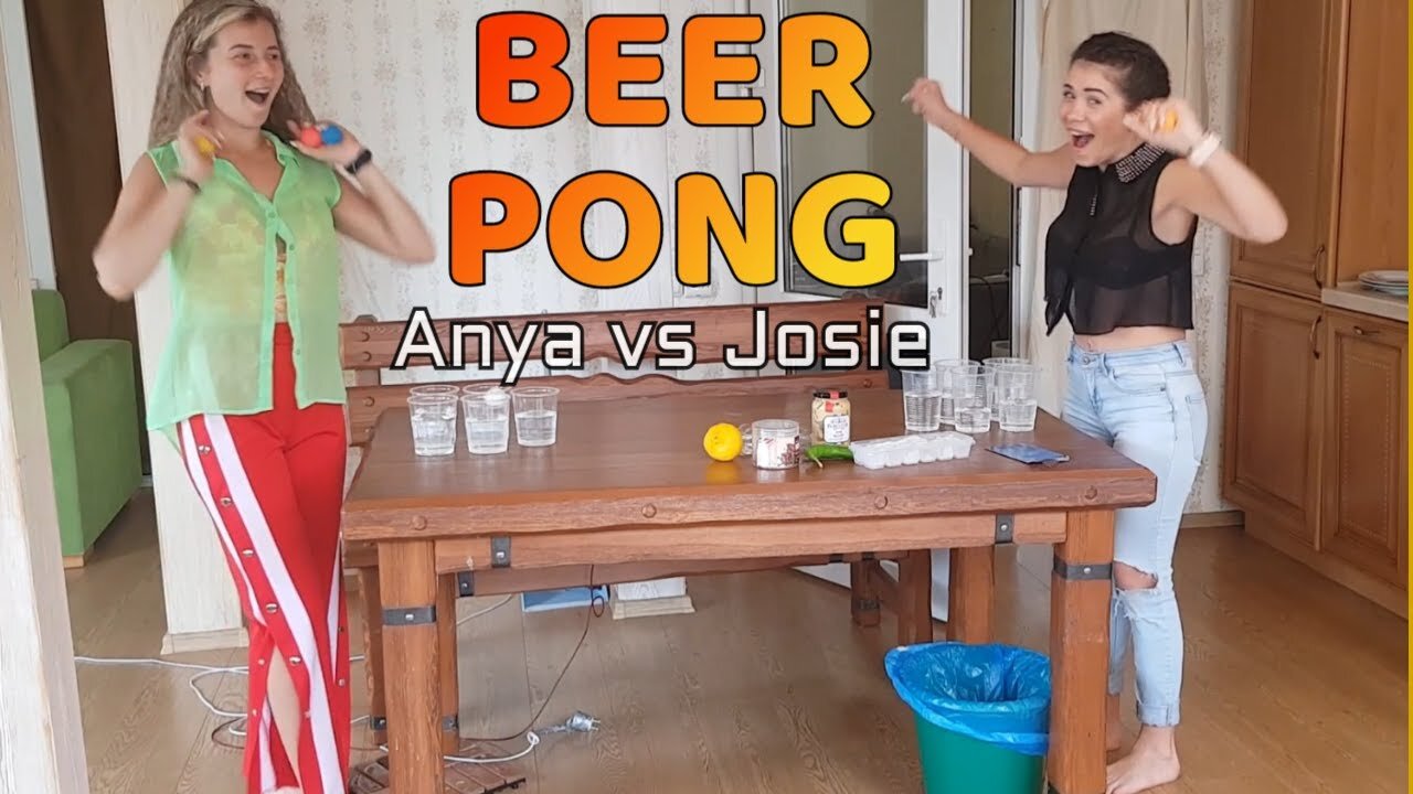 DRINKS PONG 😍 Crazy contests with Josephine and Anya